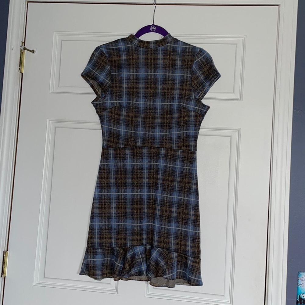 urban outfitters blue plaid open back mini dress